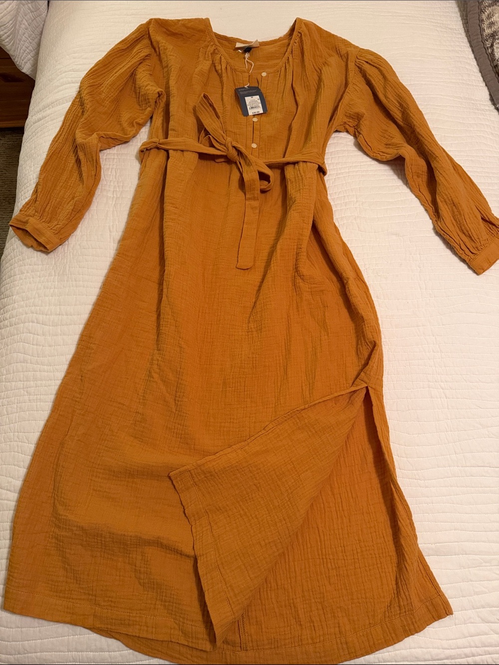 Universal Thread Mustard Orange Midi Dress with Tie Waist